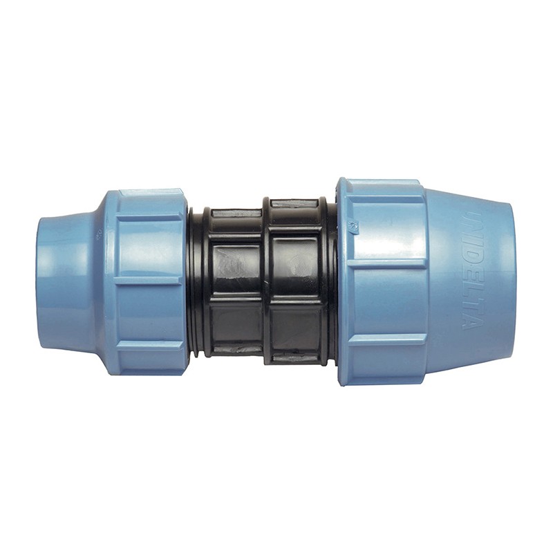 Jonction réduite en polypropylène serrage extérieur PE63 x PE50 Jonction réduite en polypropylène serrage extérieur PE63 x PE50