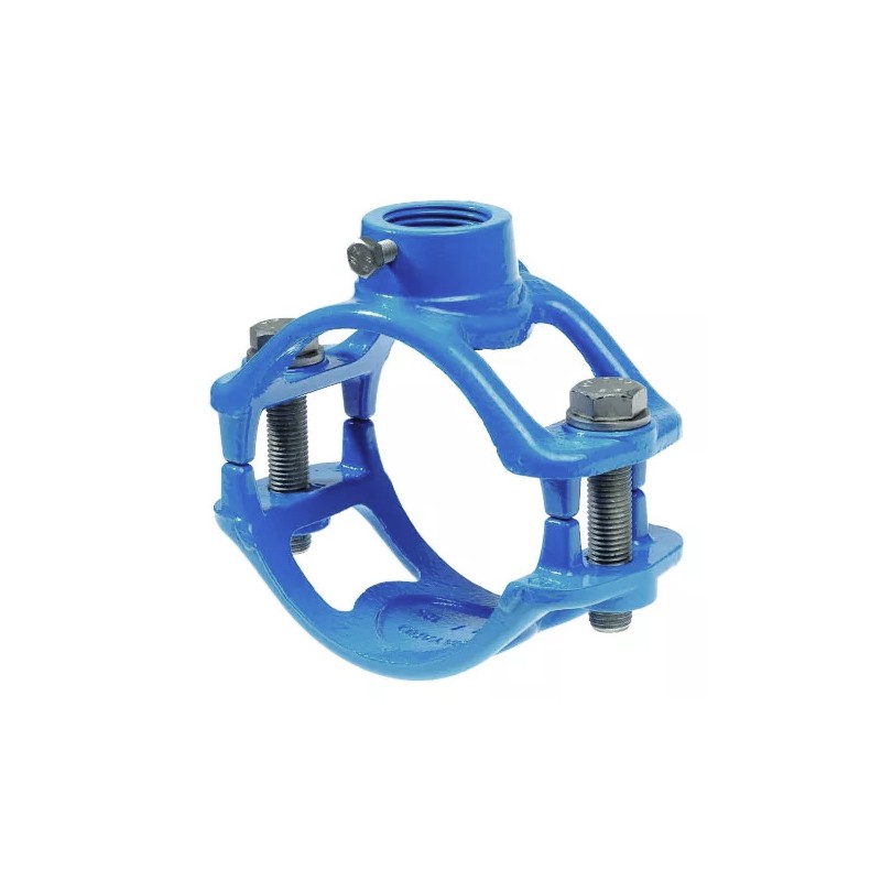 Collier de prise en charge ROC GT2 PLUS 63 PB M40×3 en fonte époxy-cataphorèse avec joint double effet EPDM et boulonnerie inox. Collier de prise en charge ROC GT2 PLUS 63 PB M40×3 en fonte époxy-cataphorèse avec joint double effet EPDM et boulonnerie inox.