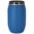 Fût plastique bleu 220 litres neuf à ouverture totale avec cerclage