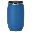 Fût plastique bleu 220 litres rénové lavé à ouverture totale avec cerclage