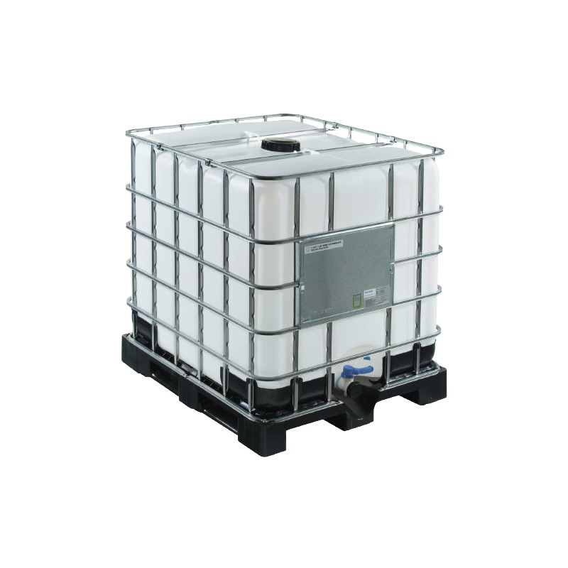 Container IBC 1000 litres rénové lavé anti-UV avec palette plastique et vanne DN 50