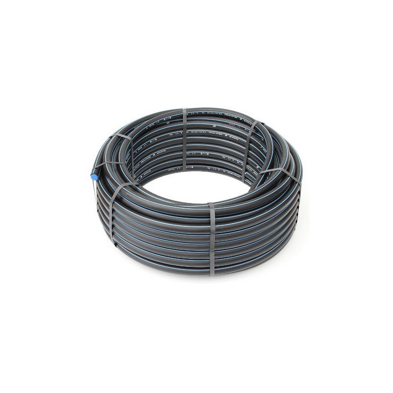 Tuyau PEHD 63 bande bleu couronne 50ml Tuyau PEHD 63 bande bleu couronne 50ml