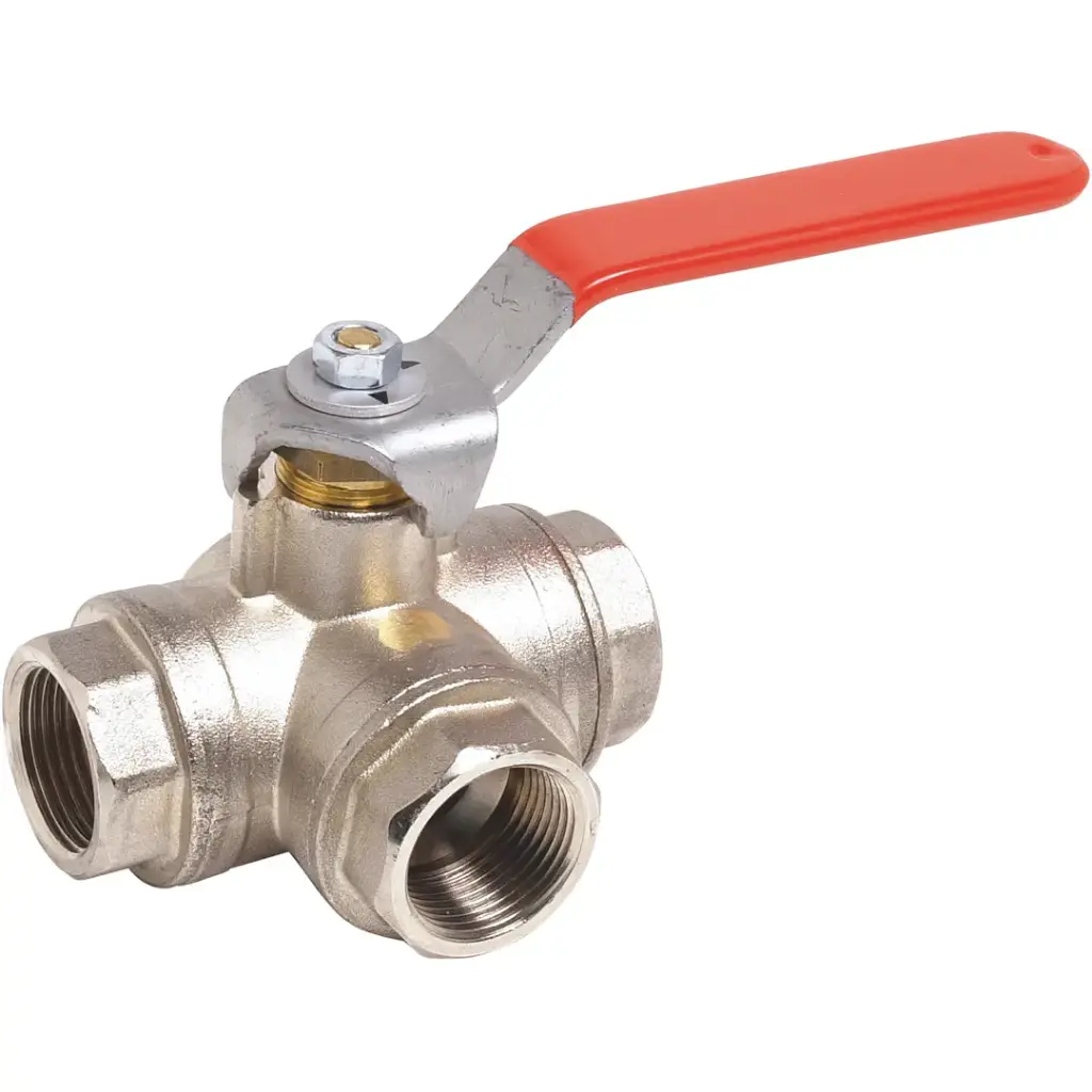Vanne à sphère laiton 3 voies en L femelle BSP 1''1/2 SFERACO