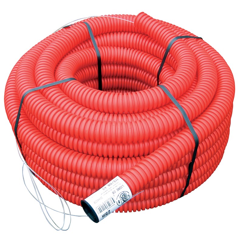 Gaine TPC rouge annelée Ø63 mm 25 m