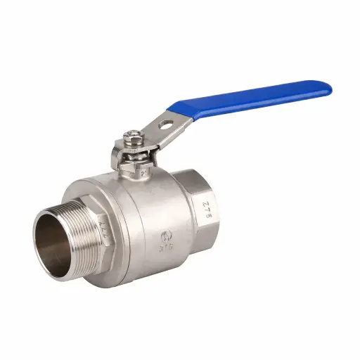 [31940] ROBINET A BOISSEAU SPHERIQUE MONOBLOC INOX 316 MF 40X49 POIGNEE BLEUE CADENASSABLE PN63