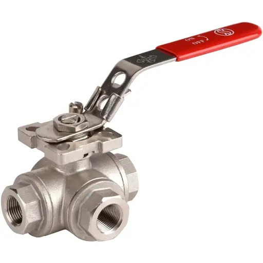 [780006] Robinet à tournant sphérique 3 voies taraudé lumière en L BSP FFF 1"