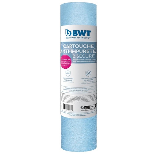 [125550142] Cartouche anti-impuretés et anti-bactéries B.SECURE 25µ pour filtre 10" BWT